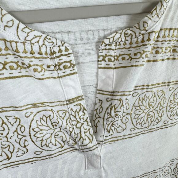 Lauren Ralph Lauren 100% Cotton Gold White Striped 3/4 Sleeve Blouse Size M - Picture 3 of 5